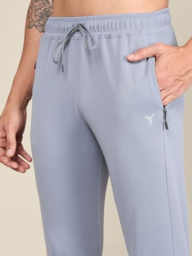 Image of TECHNOSPORT Men's Slim Fit Track Pants with Zip Pockets, ELASTO Plus Quick Dry Stretchable Lightweight Lower for Gym Running Yoga and Sports