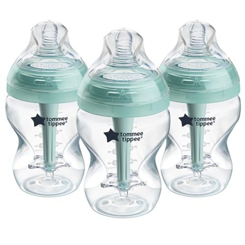 Tommee Tippee, biberón anticólicos, 260 ml, con tetina ergonómica para agarre natural, varilla de ventilación anticólicos, pack de 3