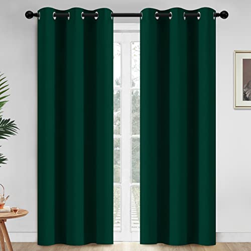 Yakamok Dark Green Blackout Curtains for Bedroom, Light Blocking Window Treatment Drapes Solid Grommet Top Curtains for Living Room,42W x 84L,2 Panels