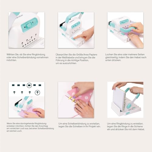 Craftelier - Mini Minty Duo bindemaschine | Bindegerät Kompatibel spiralbindung - und Ringbindungen bis zu 1“ Durchmesser und Scheibenbindungen | Größe 23,5 x 16 x 21 cm