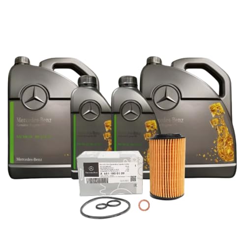 Image of Mercedes-Benz Genuine Service Kit 12L 5W30 Engine Oil MB 229.52 Fully Synthetic LoAsh + Oil Filter A6511800109 + Sealing Ring N007603014106 for M651 Diesel Engine