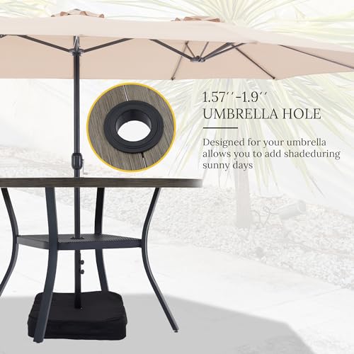 Image of VICLLAX 47.2 inch Outdoor Round Patio Table for Lawn Garden, All Weather Metal Round Outdoor Dining Table with Adjustable Umbrella Hole, 6 Person Patio Table, Grey Wood-Like Tabletop