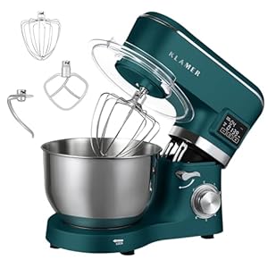 KLAMER Küchenmaschine Classic 1400 W – 5,5 L Rührschüssel aus Edelstahl, Knet-, Rühr- & Schneebesenaufsatz, Timer & LED-Display, stabile Saugnapffüße, ideal für Brot-, Kuchen- & Pizzateig