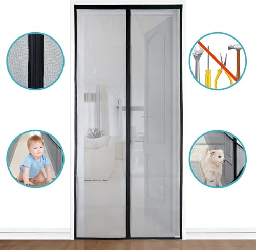Apalus VP Fliegengitter Tür, Magnet Insektenschutz Balkontür 90x200 cm, 2 x Langlebiger als der Apalus Klassiker, Katzenkrallen Sicher, Stärkere Magneten, 3.8 cm Breites Klettband, Nicht Kürzbar