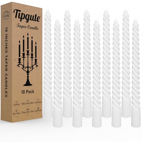 Tipgute 10 Pack Spiral White Taper Candles 3/410 Inch Smokeless Unscented Long Tall Twisted Tapered Candlesticks Velas Blancas for Wedding Dinner Advent Christmas Easter Home Decor