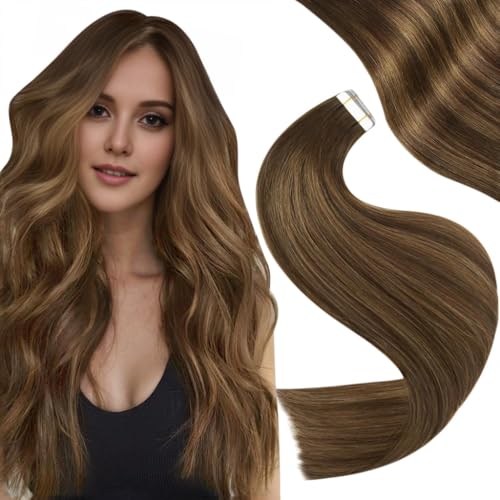 Easyouth Tape in Hair Extensions Human Hair Brown Balayage Tape in Extensions Real Hair 12 Inch 30g 20Pcs Invisible Tape in Hair Extensions Human Hair Ombre Brown