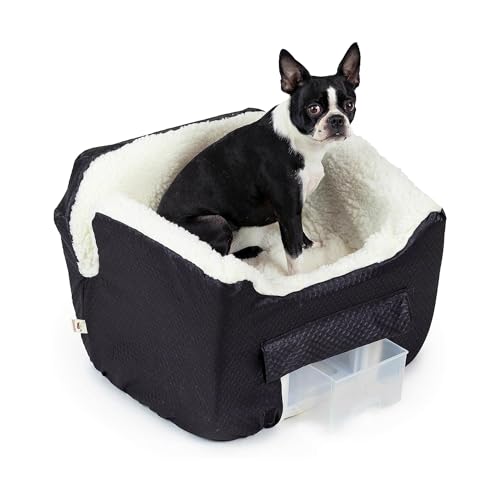 Snoozer Dog Car Seat with Storage Tray: Lookout II Car Seat for Small Dogs Under 25lbs, Size: Medium, Fabric: Black Diamond, Pet Car Seat to Alleviate Car Sickness for Dogs, Removable Washable Cover