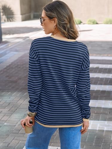 Image of LILLUSORY Womens Striped Soft Knit Pullover Sweater Loose Fit Shirts with Chest Pocket