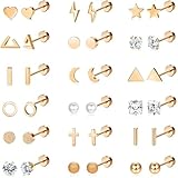 LOLIAS 18 Pairs Surgical Steel Earrings For Women Men Rose Gold Flat Back Earrings Studs Cartilage Earrings Cross Moon Star Stud Earrings Rose Gold Earring Set for Multiple Piercings