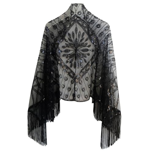 Women's Shawl Wraps Long Fringed Evening Cape Sequin Beaded Gatsby Party Shawl Flapper Cover Up for Evening Dresses3
