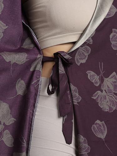 Image of 9shines Label Stylish Cotton Nighty Robe for Women | Front Open Floral Housecoat | Wrap Nighty with Pocket | Adjustable Waist Tie | Plus Size housecoat (HC-2026)