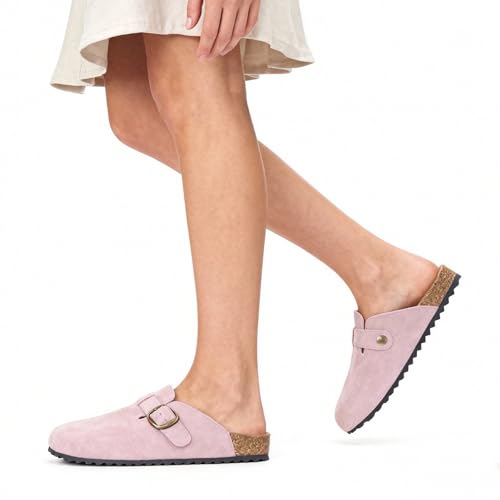 Image of ZUSERIS Suede Clogs for Women Men Wide Width Leather Mules | Soft Cork Footbed,Arch Support,Comfort Potato Shoes