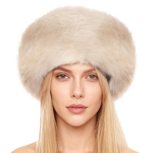 Sdfvsdg Russian Hat Winter Faux Fur Hats Cossack Hat Warm Russian Style Cap for Women