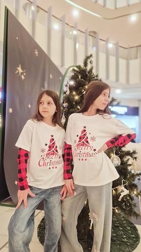 Image of Arshiner Girls Christmas Halloween Long Sleeve Shirts Graphic Stripe Plaid Patchwork Top Tee