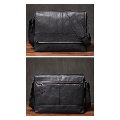 13Inch Mens Genuine Leather Shoulder Bags Messenger Bags Casual Daypacks Briefcases Laptop Bag Crossbody Bags(Black)2