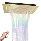 NPYSVSSS Soffione doccia a pioggia con 3 funzioni, 30,5 x 61 cm, con 3 funzioni, pioggia ad alta pressione e cascata, modalità colonna d'acqua 3 in 1, set combinato sopraelevato, oro spazzolato