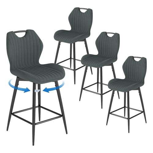 WAFTING Tabourets de Bar Pivotant à 360°, Lot de 4, Hauteur 65cm avec Poignée, Chaise de Bar avec Dossier et Repose-Pieds, pour Îlot de Cuisine, Comptoir...