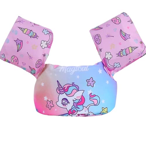 AMSH Swim Arm Compatible Vest with Cute Pink Unicorn Design Swimming Pool Floats Sleeve Wearable Water Device Lifejacket for Summer Outdoor Activities Beach Sports Training Safety Equipment Floater