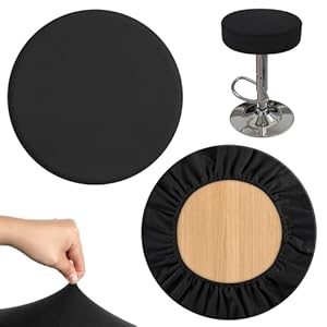 2PCS Stool Covers High Elastic Circle Bar Stool Covers, Soft Washable Slipcovers with Non-slip Stool Cushion Fits Dia 11-14 in Bar Round Chair(Black)