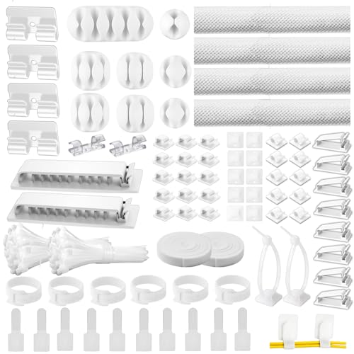[313Pcs] Cable Management Kit, 67 Adhesive Cable Clips, Topavatop Desk