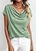 PRETTYGARDEN Womens Tops Dressy Casual Clothing 2026 Summer Cowl Neck Short Sleeve Blouses Spring Business Work Office Shirts (Sage Green,Large)