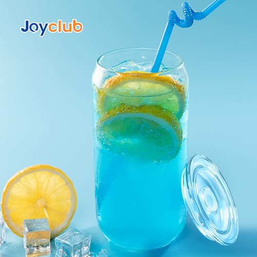 Joyclub 4 Pack Acrylic Lids Fit for 16 oz Glass Cups with Straws, Replacement Lid for Drinking Beer Glasses with Bamboo Lids Iced Coffee Cups Cute Tumbler Cup (Clear)