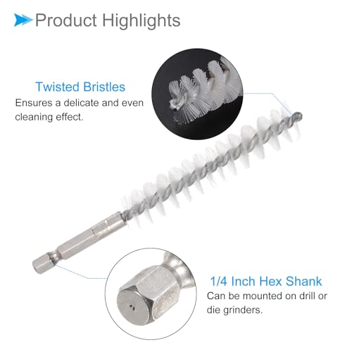 Image of Bore Brush, 15mm Dia 75mm Length, Nylon Twisted Cleaning Wire Brushes with 1 /4 inch Hex Shank - (Applications: for Power Drill)
