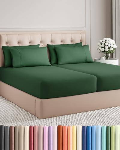Image of Split King 7 Piece Bed Sheet Set - Breathable & Cooling - Emerald Green