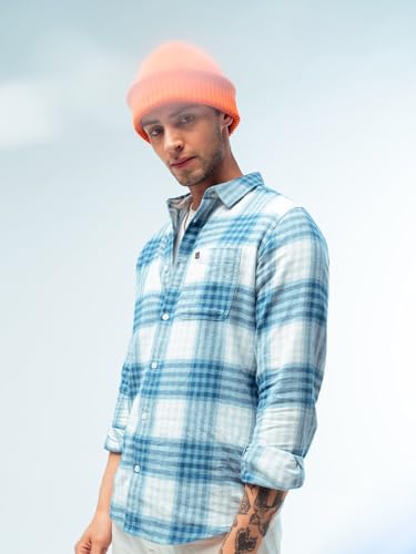 Image of THE BEAR HOUSE Men's Checked Pure Cotton Flannel Casual Shirt | Blue | TBH-MISIA-BL