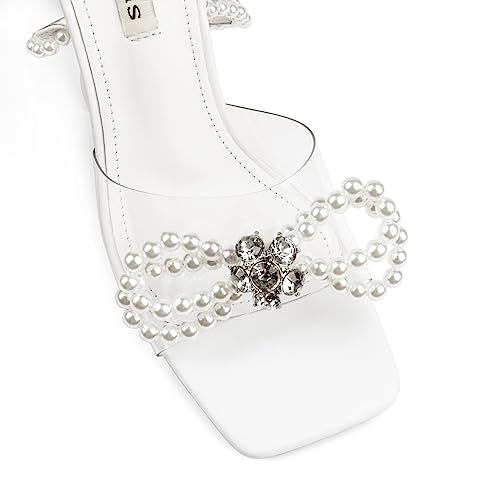 Image of Zzheels Double Bowknots Crystal Clear Heels Strappy Sandals | Clear Slingback Heels, Sparkly Rhinesotne Bow, Square Toe, Party, Dating