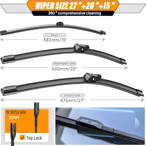 Image of OEM Windshield Wiper Blade Replacement for Audi Q7 SQ7 2017 2018 2019 2020 2021 2022 2023 Original Equipment All-Season Rear Wiper Blade Set 27+20+15 (Set of 3)