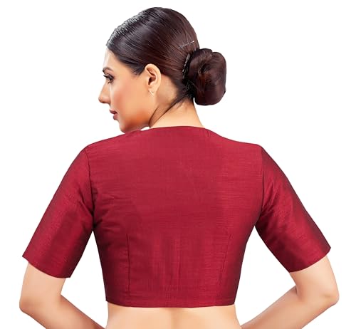 Image of Studio Shringaar Womens Basic Polyester Short Sleeves Textured Plain Coloured Art Silk Saree Blouse