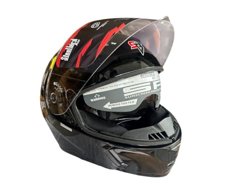 Image of Steelbird SBA 11 Tornado Full Face Helmet, Dual Visor, Glossy Signature Black with Extra Free Smoke Visor (600 MM (L))