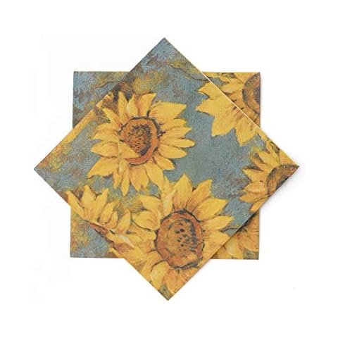 Elinnee 40 Pcs Sunflower Paper Napkins, 3Ply Floral Decor Cocktail Napkins for Party Lunch Dinner, Fall Paper Napkins for Decoupage, Disposable Sunflower Napkins, 13"x13" Cover