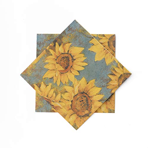 Elinnee 40 Pcs Sunflower Paper Napkins, 3Ply Floral Decor Cocktail Napkins for Party Lunch Dinner, Fall Paper Napkins for Decoupage, Disposable Sunflower Napkins, 13"x13"