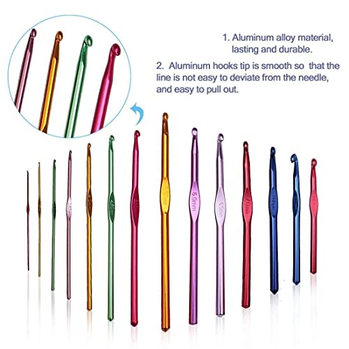 Image of 12 Pcs Aluminum Crochet Hook Set | Multicolor Knitting Needles with Multiple Hook Sizes (2.0mm-8.0mm) | Smooth Ergonomic Crochet Needles for Knitting, Weaving, Sewing & DIY Craft Projects