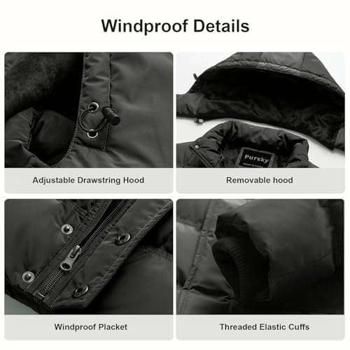 Image of Pursky Men's Puffer Jacket Waterproof Winter Bubble Coats Ski Parka Fur Hooded