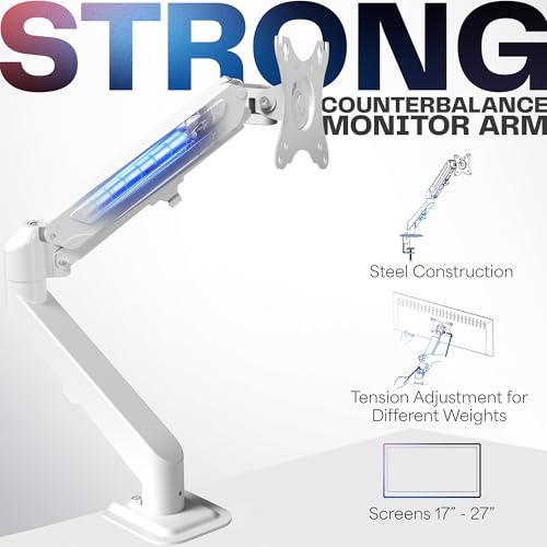 Image of VIVO Heavy Duty Single Monitor Tension Arm for up to 27 inch Screens, Holds 14.3 lbs, Premium Desk Mount Stand, White, STAND-V101OW