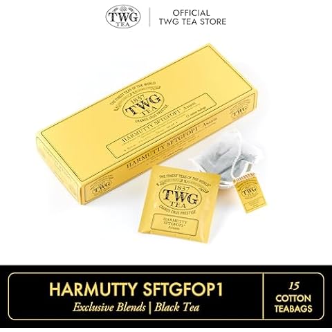 TWG Tea | Harmutty SFTGFOP1 | Black Tea | Single Estate Assam | 15 Hand Sewn Cotton Tea Bags | Gift Set Cover