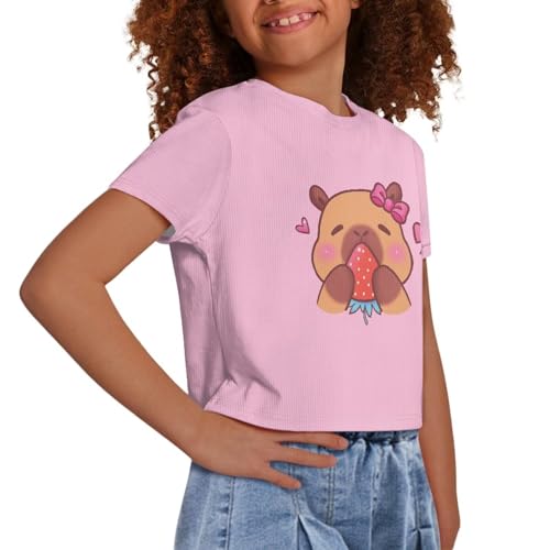 Image of Girls Fashion Crewneck Tee Shirts Casual Short Sleeve Crop Top Summer Outfits 5-14 Year