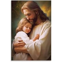 FireDeer Christian Canvas Wall Art God Jesus Poster Catholic Christian Lord Painting Religious Bible Picture Church Decor Bedroom Decoration 16x24inch-Unframe,06-held child in arms