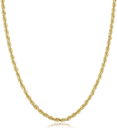 14K Yellow Gold 3.3mm Rope Chain Necklace for Men/Women