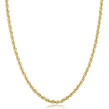 Kooljewelry Solid 10k Yellow Gold Mens or Womens 3 mm Rope Chain Necklace