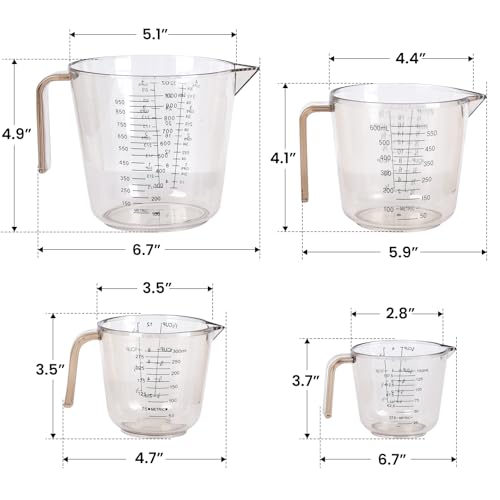 Set de 4 vasos medidores 150-1000 ml plástico BPA negro miniatura 4