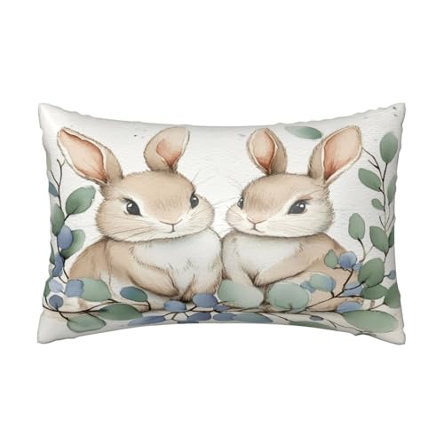 Cute Bunny Easter Satin Pillowcase Green Leaves Silk Pillow Cases for Hair and Skin Slipping Body Pillow Cover with Zipper Queen Size 20x30 Pillowcase Decorative for Kids Bedroom
