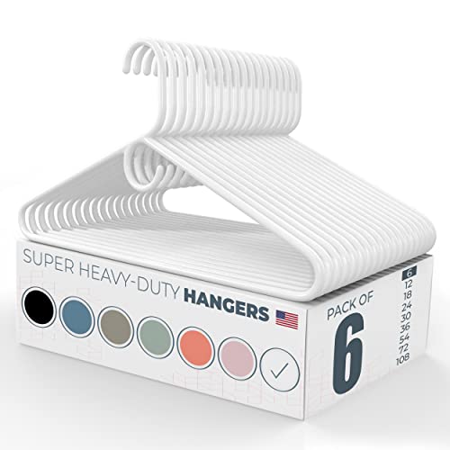 Neaties Super Heavy Duty Clothes Hangers 6 Pack – Made in The USA - 10lb Capacity, Thick Plastic Hangers for Pants, Coats, Jackets, Jeans and Adult Clothing – White