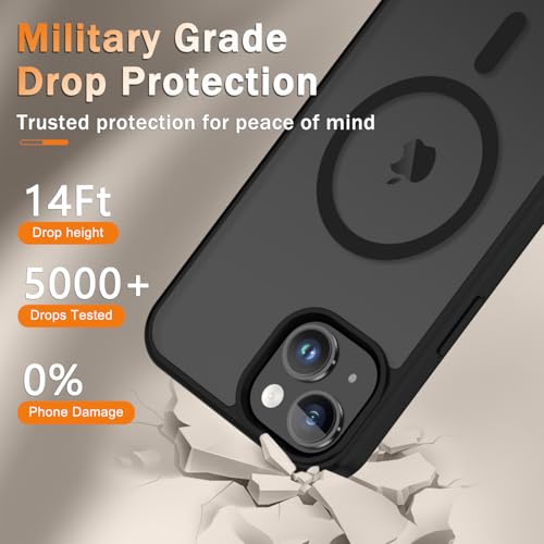 Image of YENAPOON for iPhone 15 Plus Case, iPhone 14 Plus Case, Matte Magnetic Phone Cover with 1 Screen Protector [Support for MagSafe] [Shockproof Military Grade Protection] Translucent Frosted Back, Black