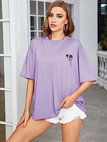 Image of Rigo Back Printed Half Sleeves Round Neck Oversized T-Shirt for Women | Drop Shoulder T-Shirt for Women | Loose Baggy Fit T-Shirt for Women /Girls