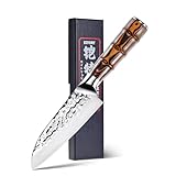5.5" Santoku Knife, Pro Chefs Kitchen Knives, HC Stainless Steel, Hammered Ultra Sharp Blade, Bamboo Shape Handle Cooking Cutlery 2025 Gifts for Home & Restaurant