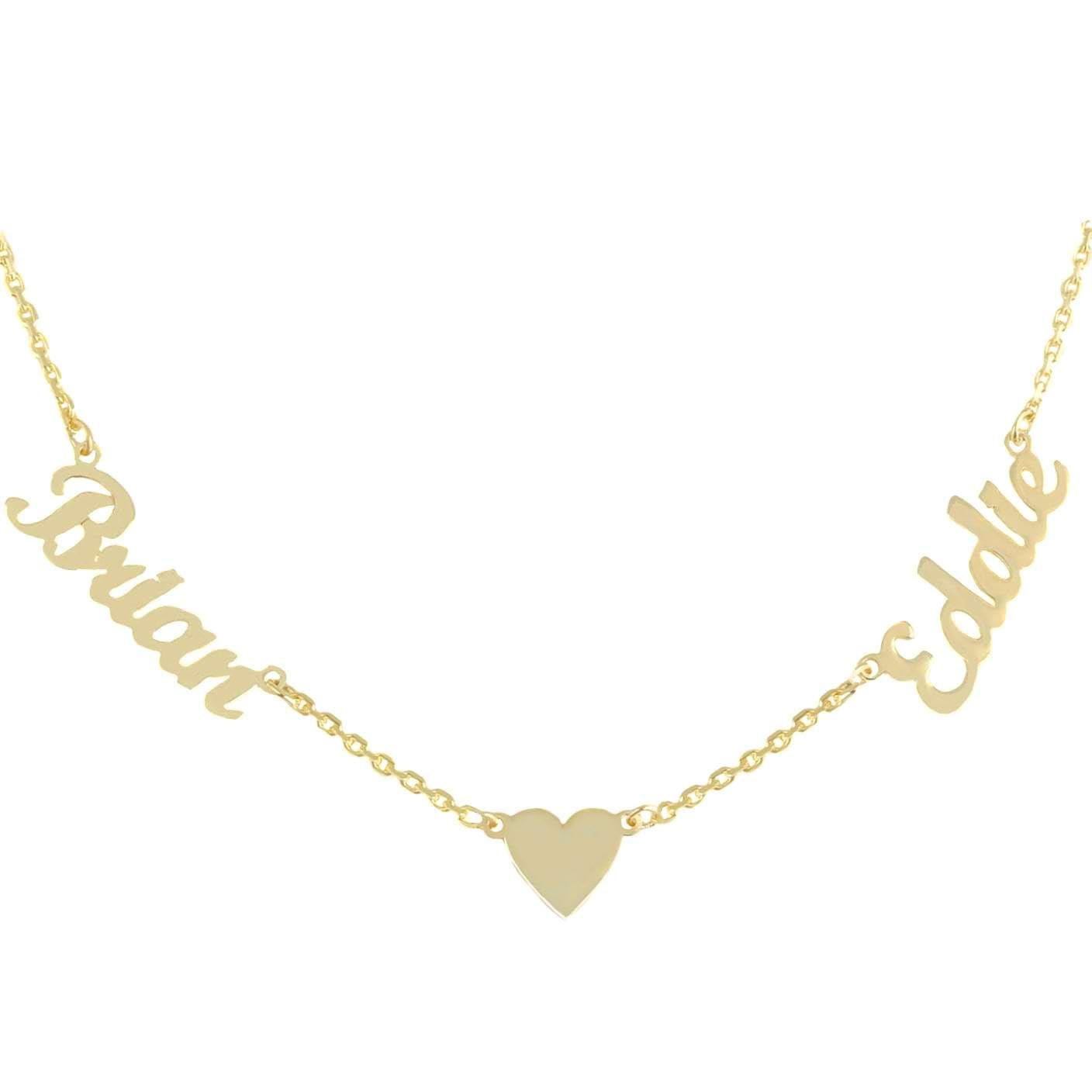 JEWEE DIAMONDPersonalized Multiple Name Necklace with Heart Charm - 14K Gold/Silver Custom Pendant for Kids Names - Handmade Sideways Necklace - Dainty Gift for Women